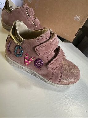 Fate Girls Blush Pink Suede Sneakers with Glitter Toe and LOVE Appliqué